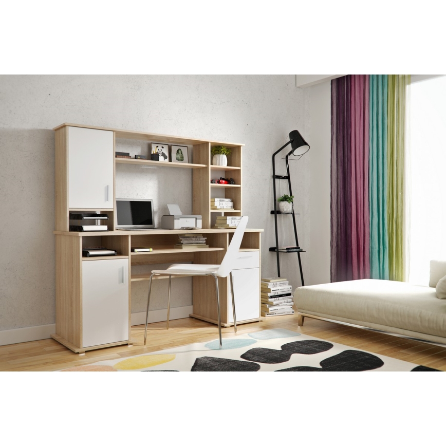 Biurko z półką ELIAN, dąb sonoma/białe