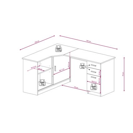 Biurko z półką i szufladami ROBERTO lewe dąb artisan/biały