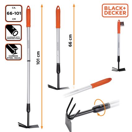 BLACK+DECKER - Motyka ogrodowa z trójzębnym spulchniaczem gleby 66-101 cm