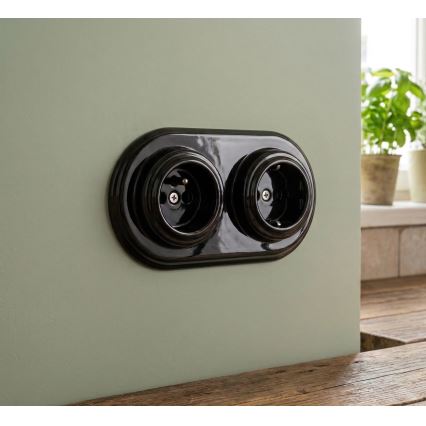 Bohemia-Design - Podwójna porcelanowa ramka w stylu retro, czarna