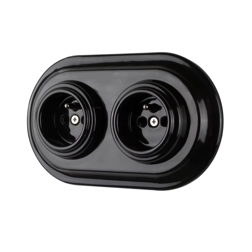 Bohemia-Design - Porcelanowe retro gniazdko domowe bez ramki 250V/16A czarne