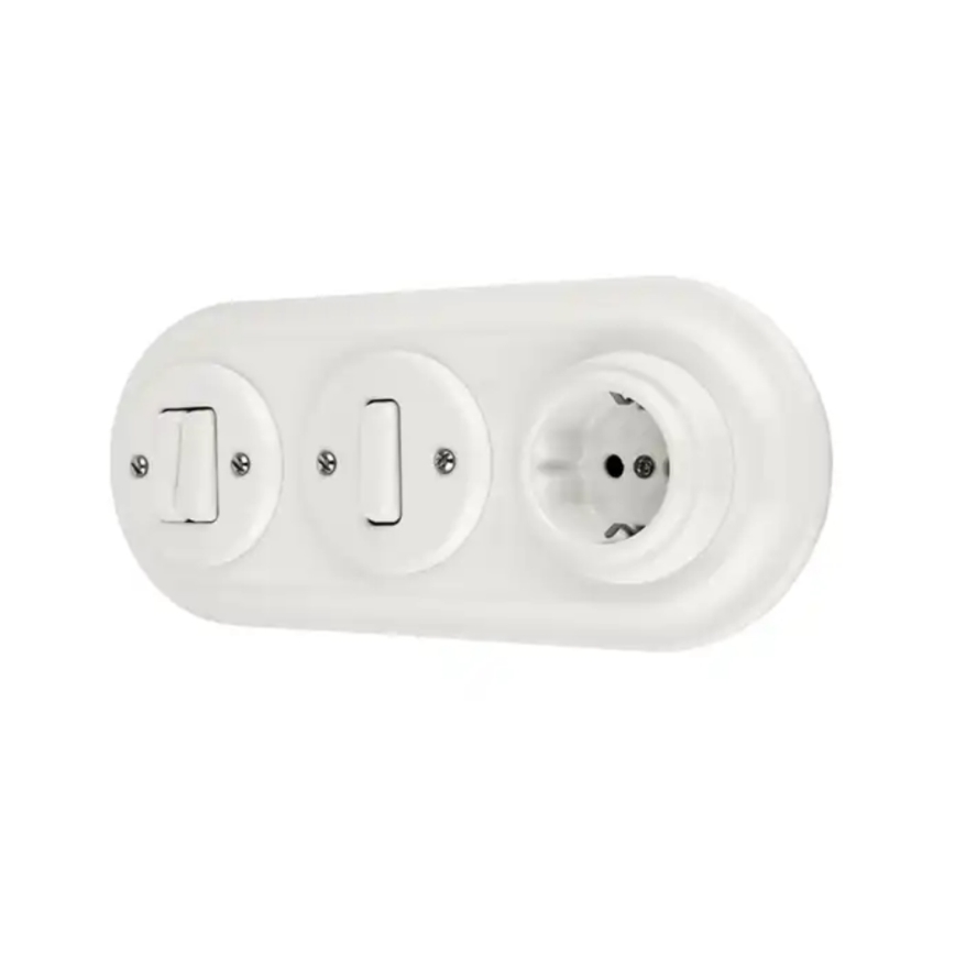 Bohemia-Design - Porcelanowe retro gniazdo ścienne bezramkowe SCHUKO 250V/16A białe