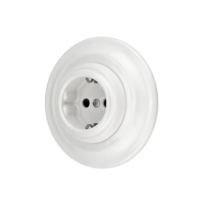 Bohemia-Design - Porcelanowe retro gniazdko ścienne z ramką SCHUKO 250V/16A białe
