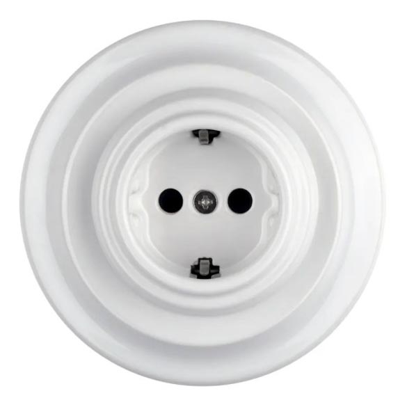 Bohemia-Design - Porcelanowe retro gniazdo domowe z ramką SCHUKO 250V/16A białe