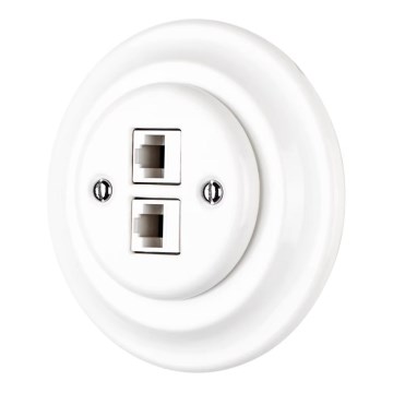 Bohemia-Design - Porcelanowe retro gniazdo Ethernet z ramką 2x CAT.5E białe