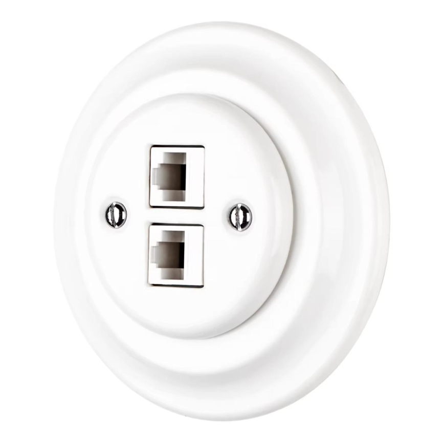Bohemia-Design - Porcelanowe retro gniazdo Ethernet z ramką 2x CAT.5E białe