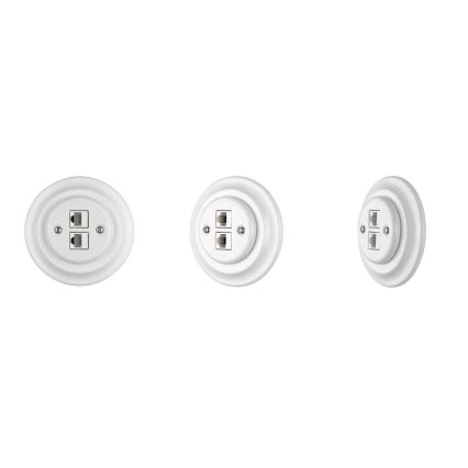 Bohemia-Design - Porcelanowe retro gniazdo Ethernet z ramką 2x CAT.5E białe