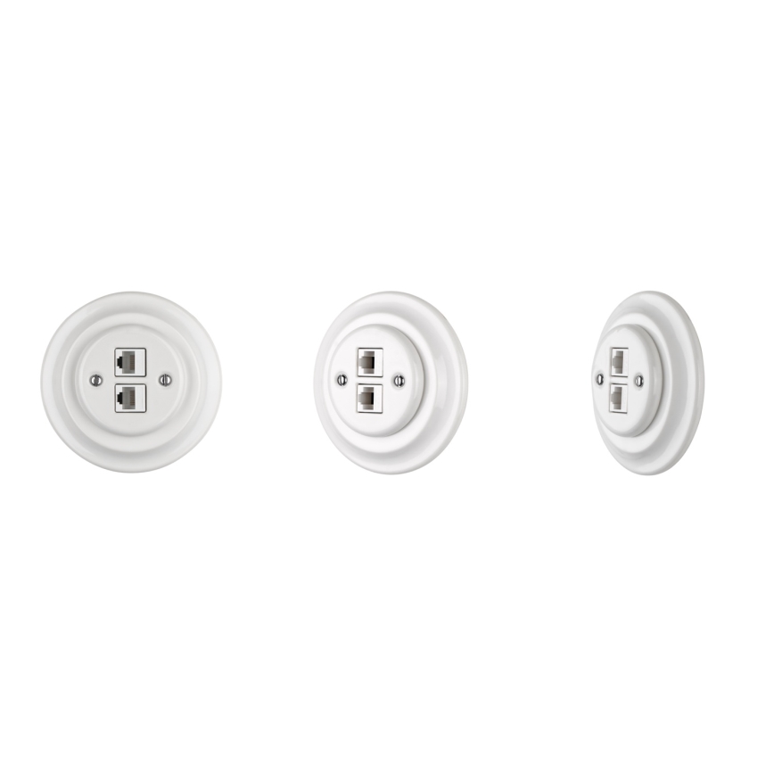 Bohemia-Design - Porcelanowe retro gniazdo Ethernet z ramką 2x CAT.5E białe