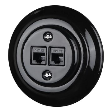 Bohemia-Design - Porcelanowe retro gniazdo Ethernet z ramką 2xCAT.5E czarne