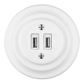 Bohemia-Design - Porcelanowe retro gniazdo zasilające USB z ramką, 2x USB-A, białe