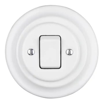 Bohemia-Design - Porcelanowy retro jednobiegunowy wyłącznik z ramką nr 7 biały