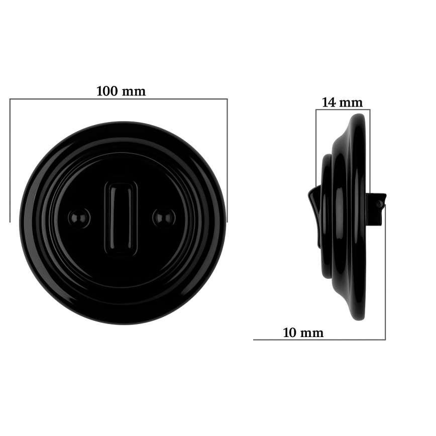 Bohemia-Design - Porcelanowy retro jednoprzyciskowy włącznik z ramką nr 6 czarny