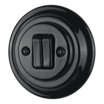 Bohemia-Design - Porcelanowy retro podwójny włącznik z ramką nr 5, czarny