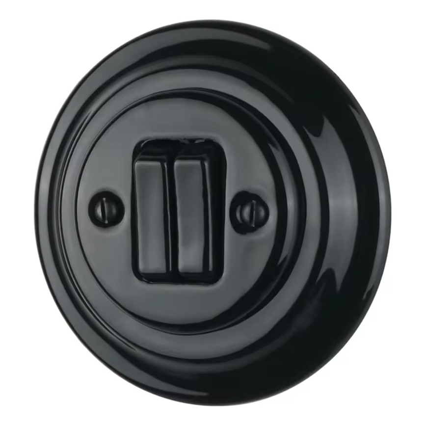 Bohemia-Design - Porcelanowy retro podwójny włącznik z ramką nr 5, czarny