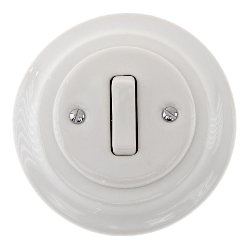 Bohemia-Design - Porcelanowy retro pojedynczy wyłącznik z ramką do dzwonka, biały