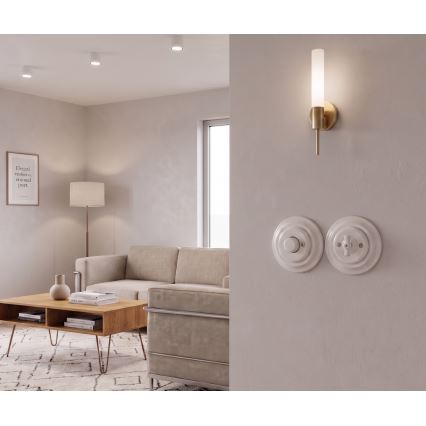 Bohemia-Design - Porcelanowy retro ściemniacz obrotowy z ramką 250V/10A biały