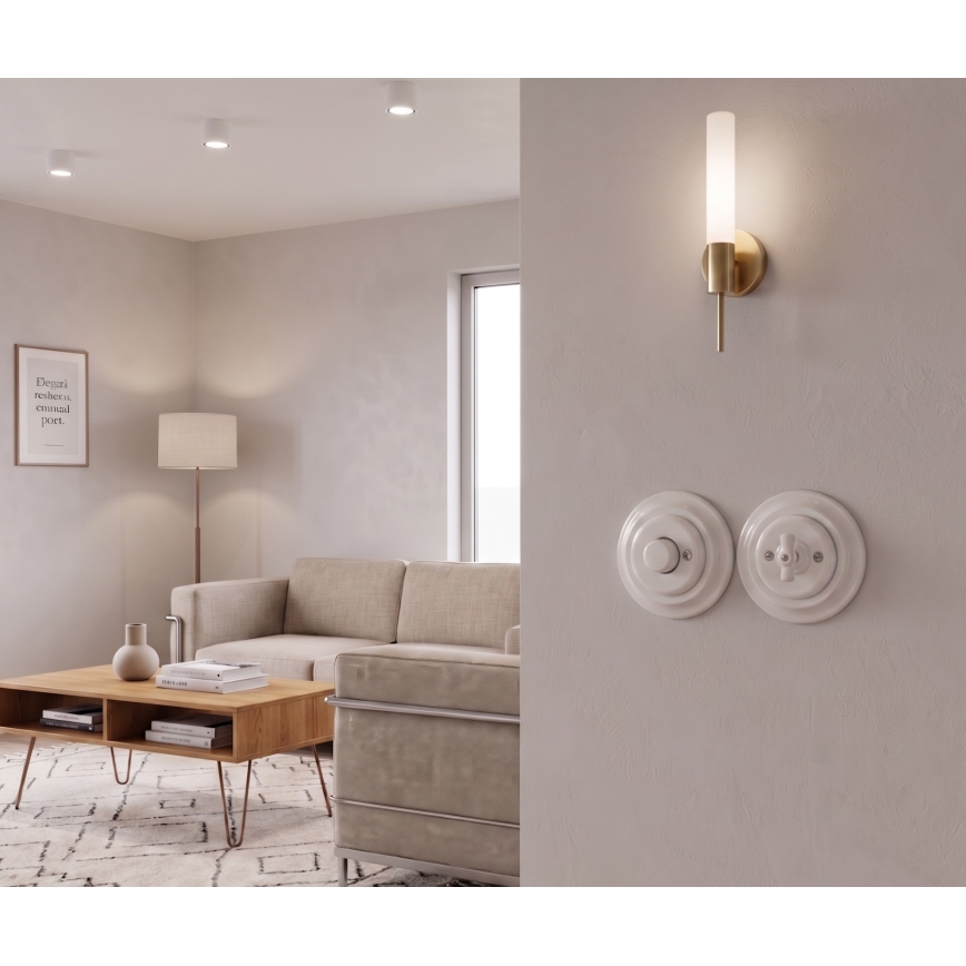 Bohemia-Design - Porcelanowy retro ściemniacz obrotowy z ramką 250V/10A biały