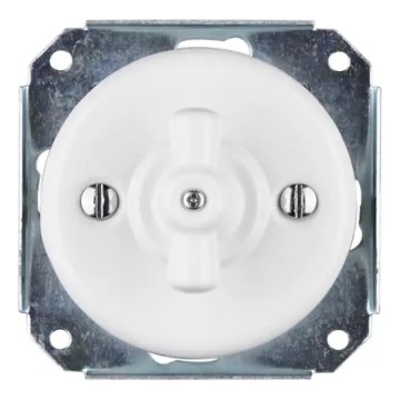 Bohemia-Design - Porcelanowy retro włącznik obrotowy bez ramki nr 7 biały