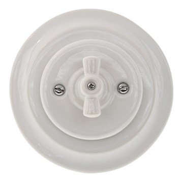 Bohemia-Design - Porcelanowy retro włącznik obrotowy z ramką nr 1 biały