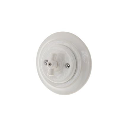 Bohemia-Design - Porcelanowy retro włącznik obrotowy z ramką nr 1 biały