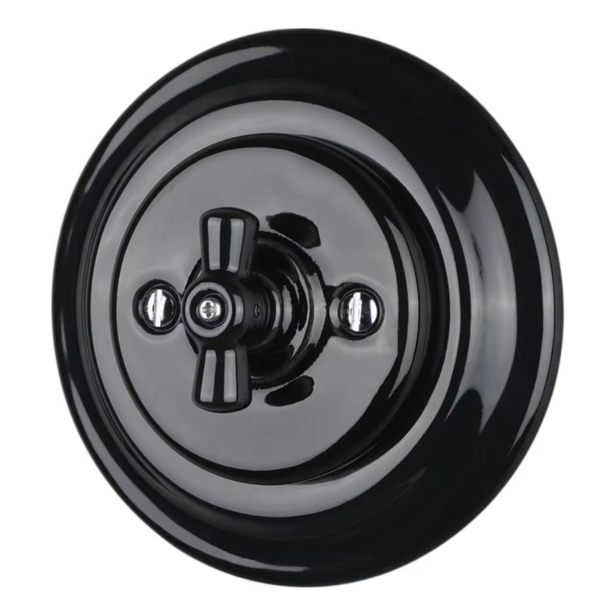 Bohemia-Design - Porcelanowy retro wyłącznik obrotowy z ramką nr 7 czarny