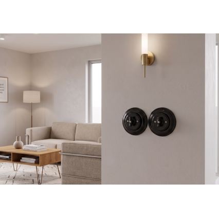 Bohemia-Design - Porcelanowy włącznik obrotowy w stylu retro z ramką nr 1, czarny