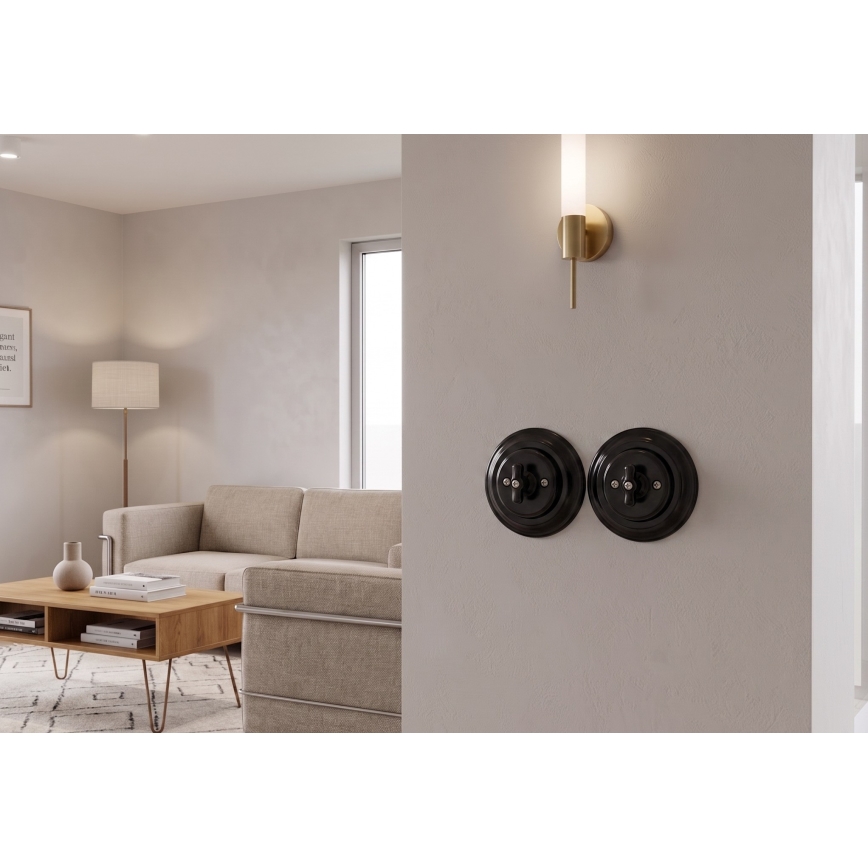 Bohemia-Design - Porcelanowy włącznik obrotowy w stylu retro z ramką nr 1, czarny