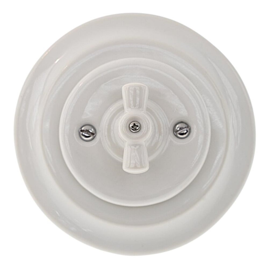 Bohemia-Design - Porcelanowy włącznik obrotowy w stylu retro z ramką nr 7, biały