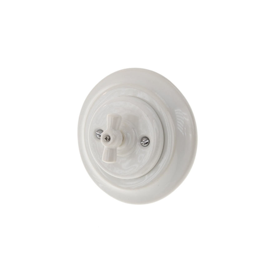 Bohemia-Design - Porcelanowy włącznik obrotowy w stylu retro z ramką nr 7, biały