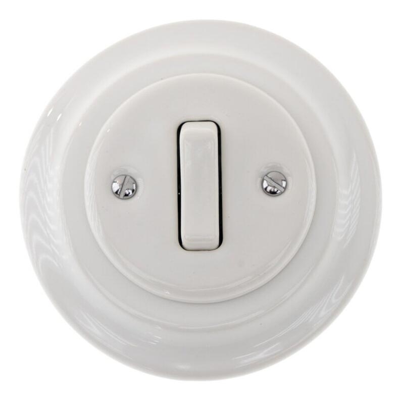 Bohemia-Design - Porcelanowy włącznik retro, pojedynczy, z ramką nr 1, biały