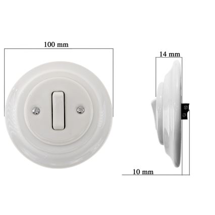 Bohemia-Design - Porcelanowy włącznik retro, pojedynczy, z ramką nr 1, biały