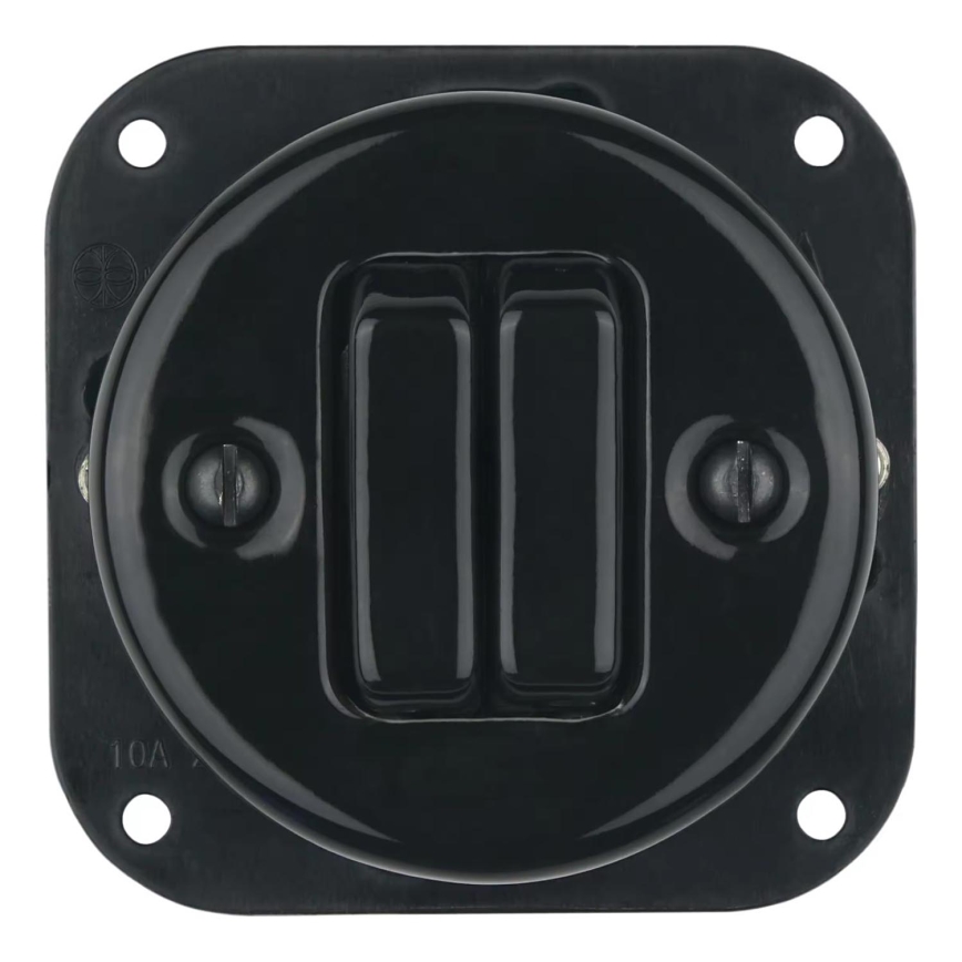 Bohemia-Design - Retro podwójny porcelanowy włącznik bez ramki nr 6+6, czarny