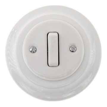 Bohemia-Design - Retro porcelanowy pojedynczy włącznik z ramką nr 6, biały