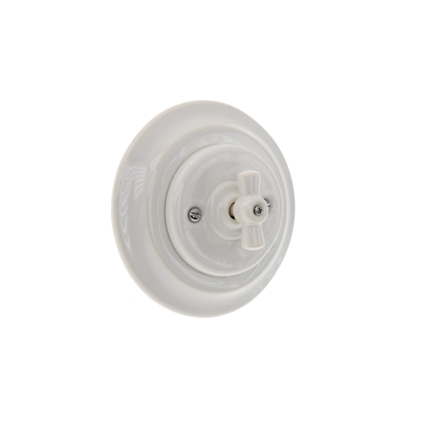 Bohemia-Design - Retro porcelanowy przełącznik obrotowy z ramką nr 5 biały