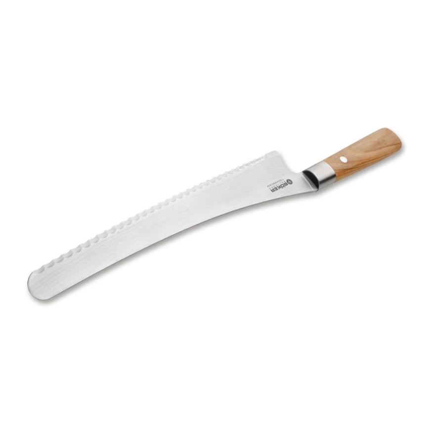 Böker - Damasceński nóż do pieczywa DAMAST OLIVE 23,5 cm, rękojeść z drewna oliwnego