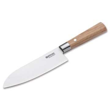 Böker - Damaśkowy kuchenny nóż santoku DAMAST OLIVE 17,2 cm drewno oliwne