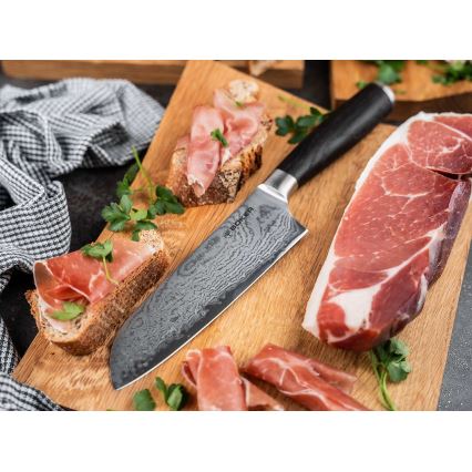 Böker - Damaszkowy nóż kuchenny santoku DAMAST 16,5 cm dąb