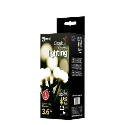 Emos ZY0902T - Boże Narodzenie łańcuch IP44 8m 80xLED