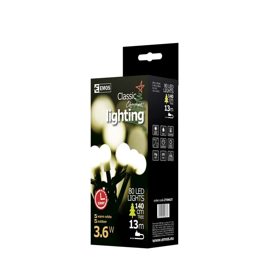 Emos ZY0902T - Boże Narodzenie łańcuch IP44 8m 80xLED
