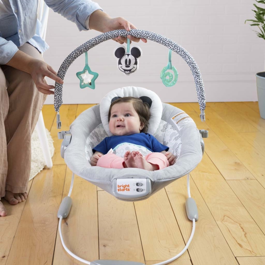 Bright Starts - Leżaczek wibracyjny dla dziecka z muzyką MICKEY MOUSE 3xLR14