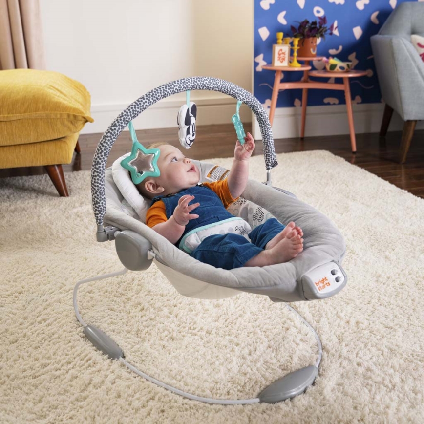 Bright Starts - Leżaczek wibracyjny dla dziecka z muzyką MICKEY MOUSE 3xLR14
