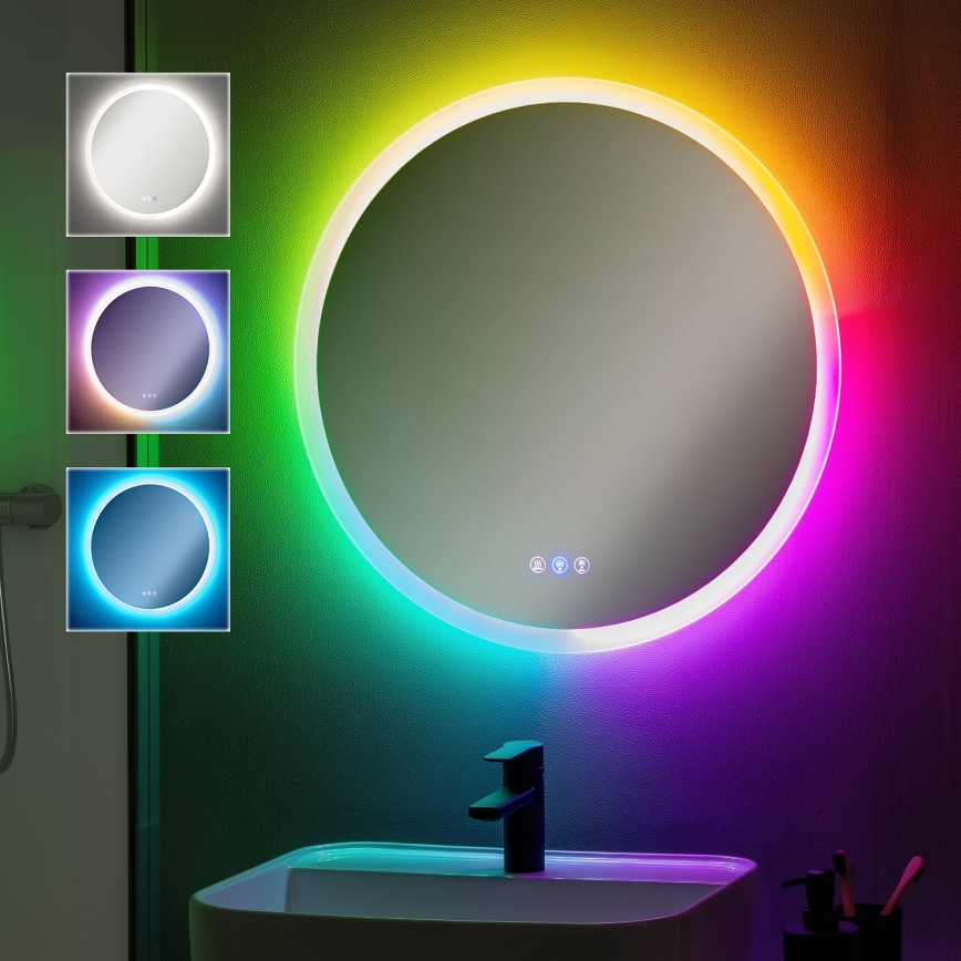 Brilagi - CLARA PRO LED RGBW ściemnialne podgrzewane lustro łazienkowe z podświetleniem, 18,5 W, 230 V, Ø 60 cm, 3000/4000/6500 K, IP44
