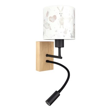 Brilagi - Dziecięca elastyczna lampa ścienna LED BOBO WOOD 1xE27/25W/230V + LED/3W dąb/czarny/biały/króliczki