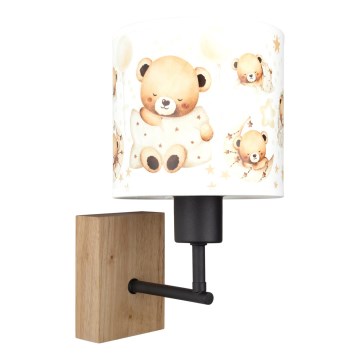 Brilagi - Dziecięca lampa ścienna BOBO WOOD 1xE27/25W/230V dąb/czarny/biały/misie
