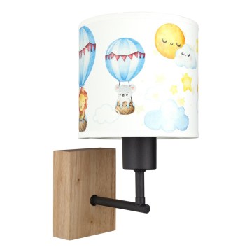 Brilagi - Dziecięca lampa ścienna BOBO WOOD 1xE27/25W/230V dąb/czarny/biały/zwierzątka
