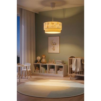 Brilagi - LED lampa dziecięca wisząca na przewodzie BOBO 1xE27/60W/230V Ø40 cm biała/beżowa/ze zwierzątkami