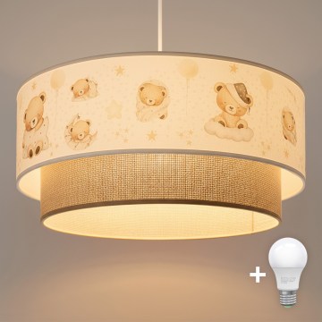 Brilagi - dziecięca lampa wisząca LED na przewodzie BOBO 1xE27/60W/230V śr. 40 cm biała/beżowa/z misiami