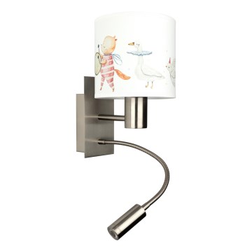 Brilagi - Elastyczna dziecięca lampa ścienna LED BOBO 1xE27/25W/230V + LED/3W matowy chrom/biały/zwierzątka