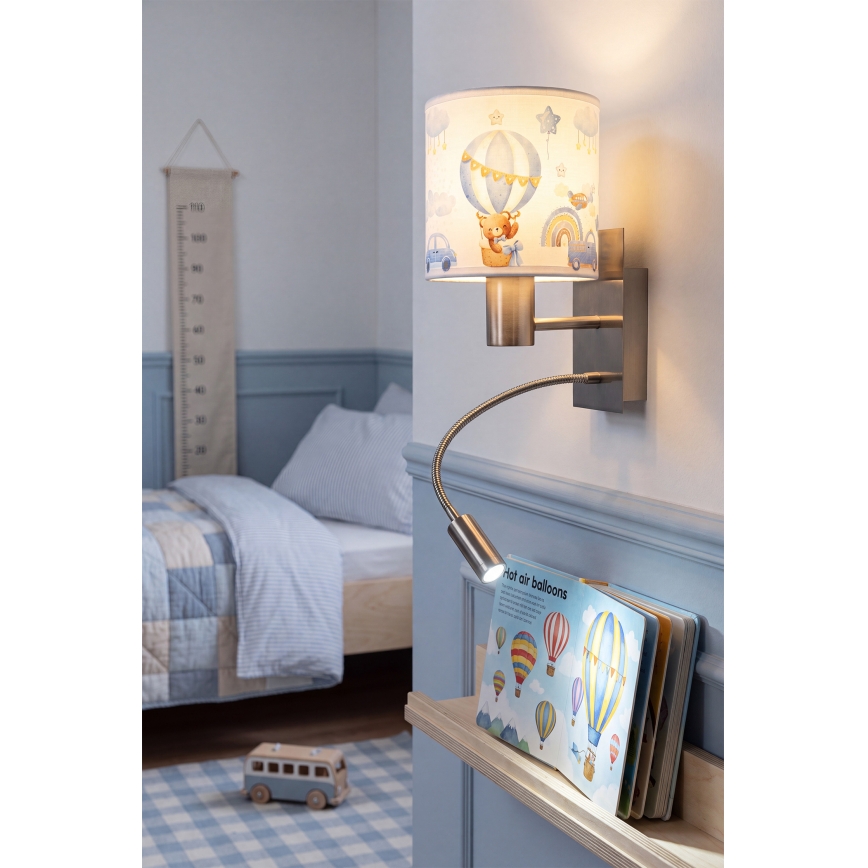 Brilagi - LED Dziecięcy elastyczny kinkiet BOBO 1xE27/25W/230V + LED/3W matowy chrom/biały/niebieski/misie