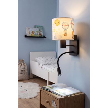 Brilagi - Dziecięca elastyczna lampa ścienna LED BOBO 1xE27/25W/230V + LED/3W czarna/biała/ze wzorem zwierzątek